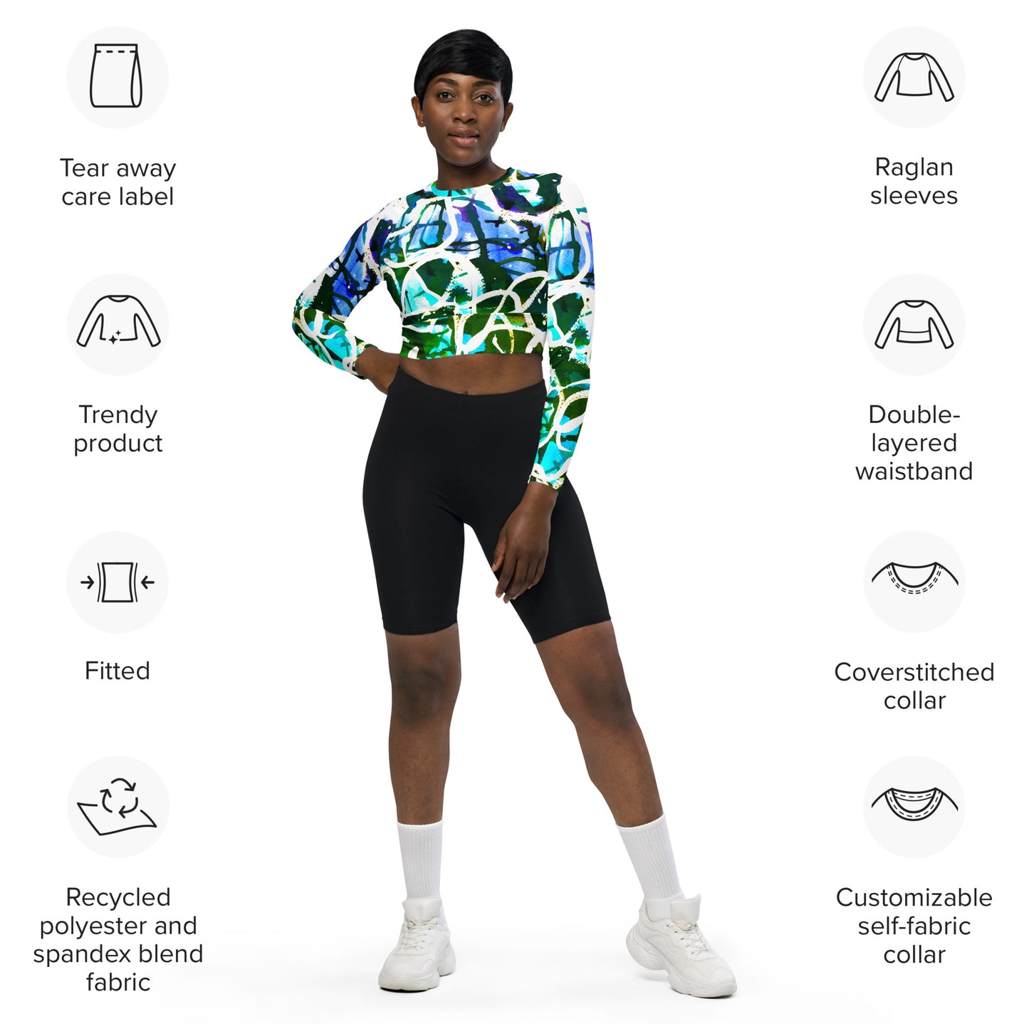 NEW Recycled Long Sleeve Crop Top - Water Color Graffiti Collection